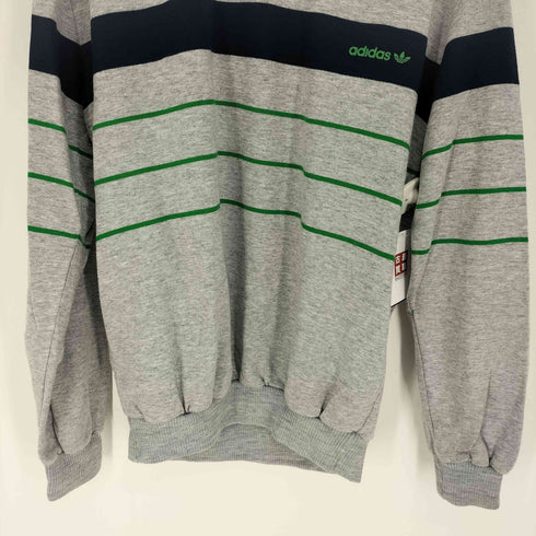 アディダスオリジナルス adidas Originals 70~80S トレフォイルロゴ フロッキープリント 裏起毛 ボーダー Vネック スウェット メンズ import:S