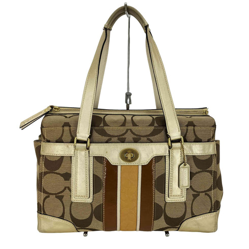 コーチ COACH モノグラム ターンロック レザー切替 キャンバストートバック ハンドバック レディース