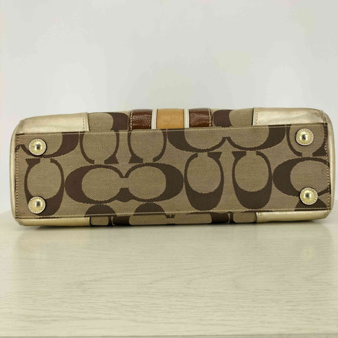 コーチ COACH モノグラム ターンロック レザー切替 キャンバストートバック ハンドバック レディース