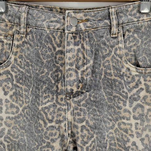 TRINITE STUDIO Leopard Print Distressed Denim Wide-Leg Pants レオパード プリント ワイドレッグパンツ レディース JPN:S