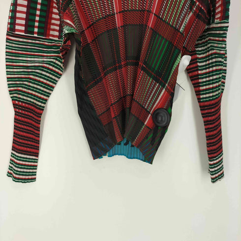 イッセイミヤケ ISSEY MIYAKE マルチボーダー プリーツ Vネックカットソー レディース JPN:3