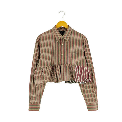 ドッカーズ DOCKERS 90-2000S ドッキング ストライプ ショート丈 フリルシャツ レディース import:L