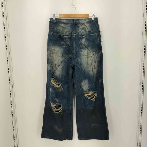 ステイン加工 ダメージ ワイドバギーデニムパンツ メンズ