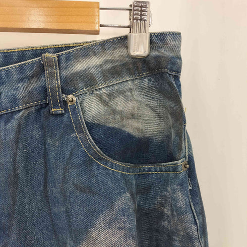 ステイン加工 ダメージ ワイドバギーデニムパンツ メンズ