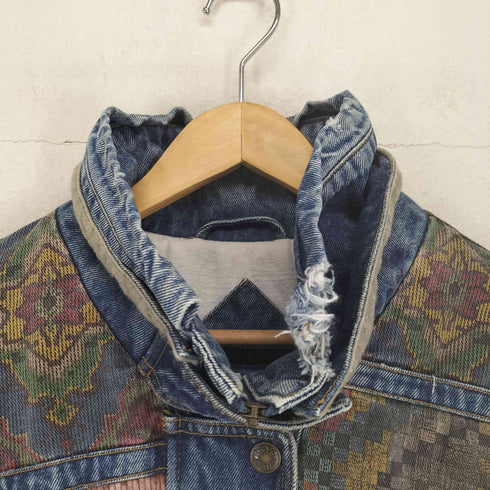 NEW YORK GIRL Y2K パッチワーク 総柄 デニム ジャケット レディース import:M