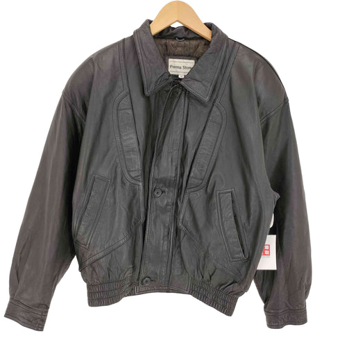 PERMA STONE 裏地キルティング パワーショルダー 比翼ジップ レザー ジャケット メンズ import:L