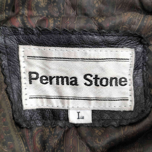 PERMA STONE 裏地キルティング パワーショルダー 比翼ジップ レザー ジャケット メンズ import:L