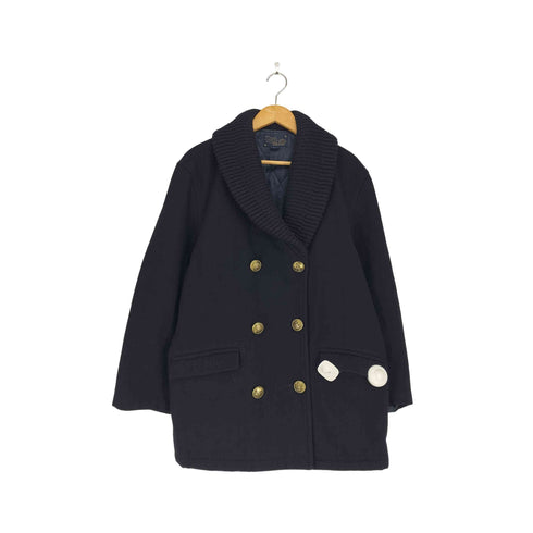 ロイヤルネイビー ROYAL NAVY BLUE 5 金ボタン ショールカラー キルティング裏地 ウール ピーコート メンズ import:L