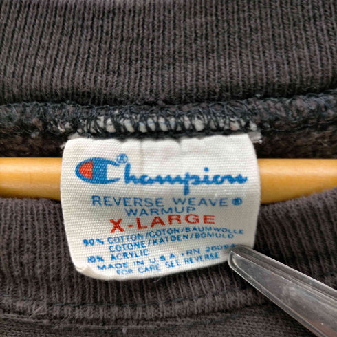 チャンピオン Champion 80S USA製 トリコタグ REVERSE WEAVE WARMUP リバースウィーブ 目 ロゴ 刺繍 コットン アクリル 混紡 ブラック スウェット トレーナー 袖目無し メンズ import:XL