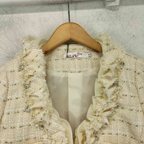 andy ツイード ノーカラー装飾 ジャケット レディース JPN:M