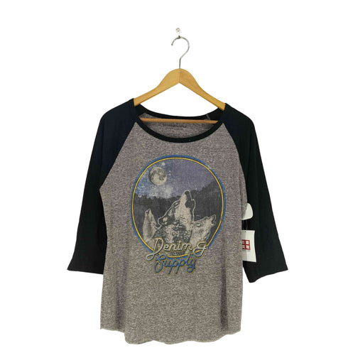 デニムアンドサプライラルフローレン DENIM&SUPPLY RALPH LAUREN ビンテージ プリント ラグランスリーブ Tシャツ レディース import:L
