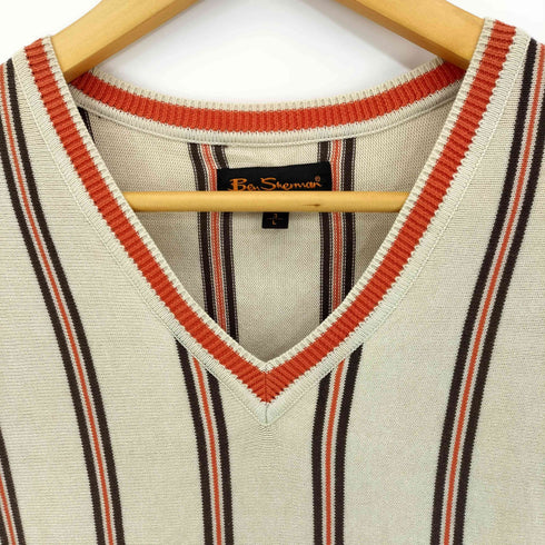 ベンシャーマン Ben Sherman 刺繍 ストライプニットベスト メンズ L