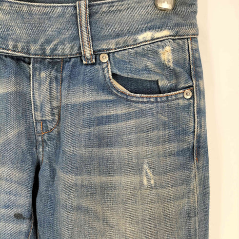 ディーゼル DIESEL イタリア製 ロゴパッチ ダブルボタン ウエストベルト フレア デニムパンツ Y2K レディース UK:25