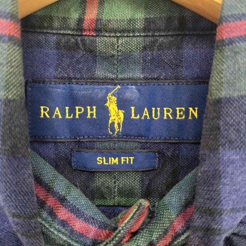 ラルフローレン RALPH LAUREN ポニー刺繍 SLIM FIT チェック柄 長袖 ボタンダウンシャツ レディース XS