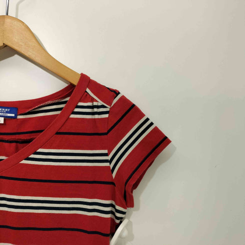 バーバリーブルーレーベル BURBERRY BLUE LABEL ボーダーVネックカットソー レディース JPN:M
