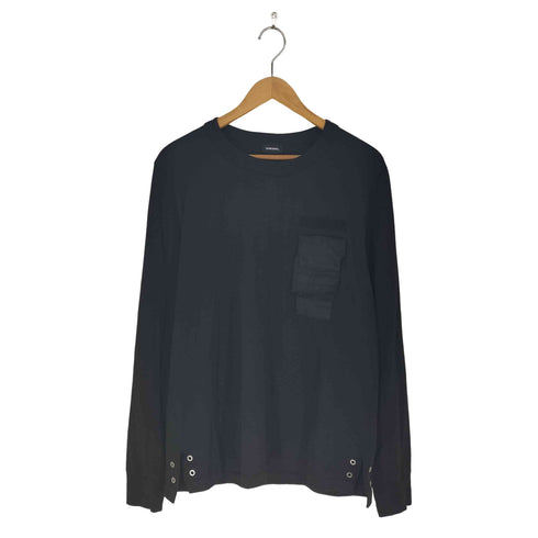 ディーゼル DIESEL ナイロンポケット切替サイドスリットクルーネックLSTシャツ メンズ L