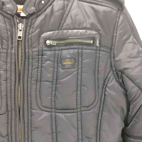 ディーゼル DIESEL 00S OLD ピッグレザー パイピング 袖ジップ ギミック パディング パテント ナイロン キルト ライダース ジャケット ブルゾン Y2K メンズ import:S