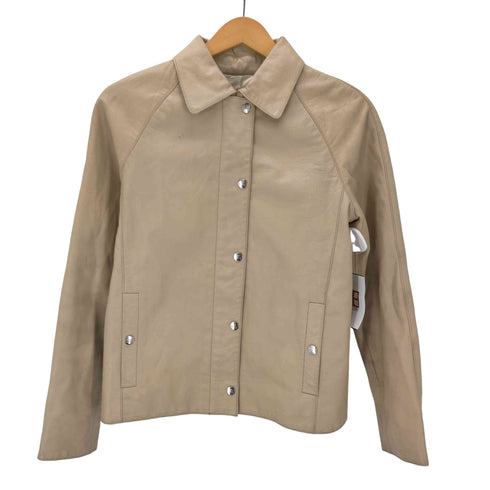 バーバリーブルーレーベル BURBERRY BLUE LABEL Real Lamb Leather Jacket 本革 羊革 リアル ラムレザー スイングトップ ジャケット ブルゾン 比翼 レディース 38