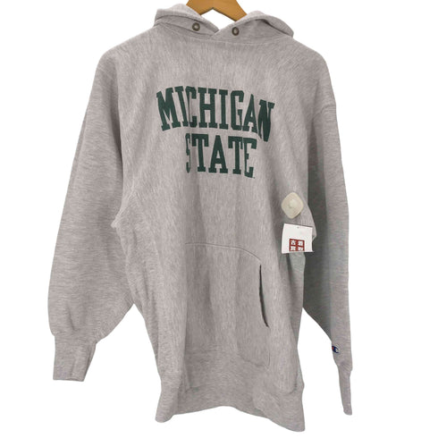 チャンピオン Champion 90S USA製 刺繍タグ ポリ 8% レーヨン 3% REVERSE WEAVE MICHIGAN STATE 2段 プリント プルオーバー パーカー メンズ import:XXL