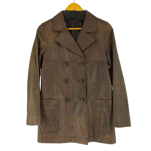 カウレザー ダブルブレストショートコート レディース