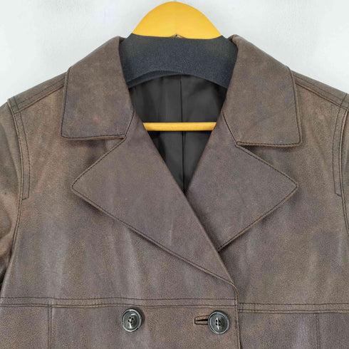 カウレザー ダブルブレストショートコート レディース