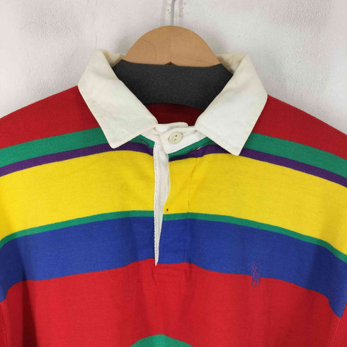 ポロバイラルフローレン Polo by RALPH LAUREN 90S MADE IN USA スモールポニー マルチカラー ボーダー ポロシャツ メンズ import:L