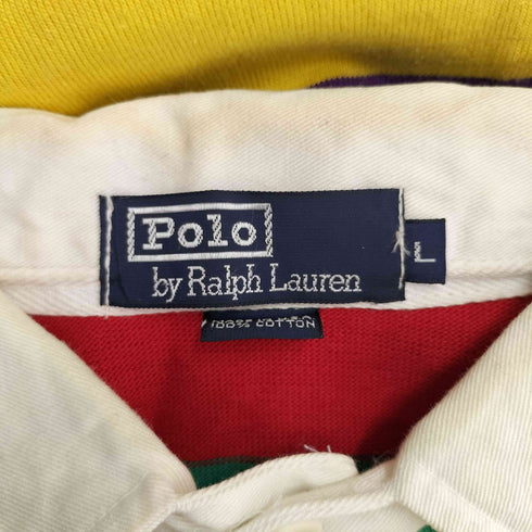 ポロバイラルフローレン Polo by RALPH LAUREN 90S MADE IN USA スモールポニー マルチカラー ボーダー ポロシャツ メンズ import:L