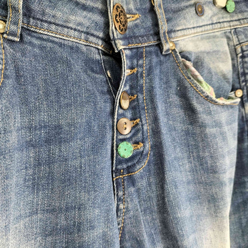 デシグアル Desigual デザインボタン 刺繍デニムパンツ レディース US:28-29