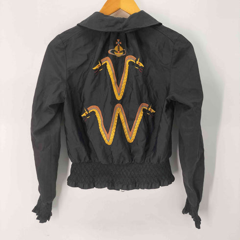 ヴィヴィアンウエストウッドレッドレーベル Vivienne Westwood RED LABEL オーブ刺繍 フリル ダブルジップ クロップド シャーリング ブルゾン レディース JPN:2