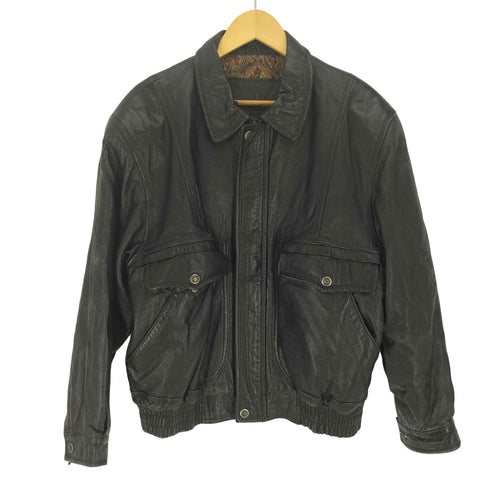 VITTO NIERO A-2 比翼ジップ レザー ジャケット 裏地ペイズリー柄 肩パッド メンズ 48