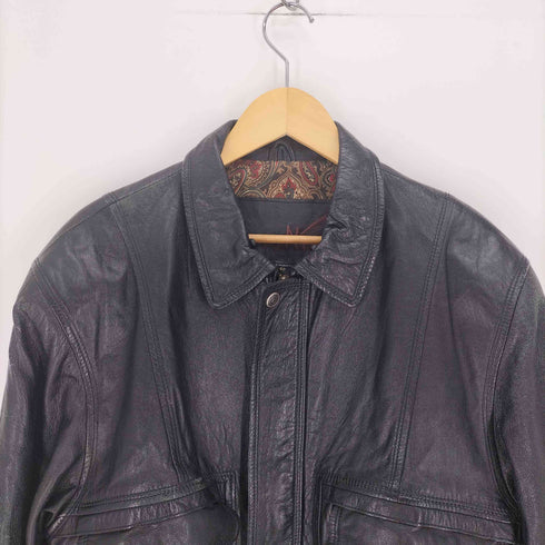 VITTO NIERO A-2 比翼ジップ レザー ジャケット 裏地ペイズリー柄 肩パッド メンズ 48
