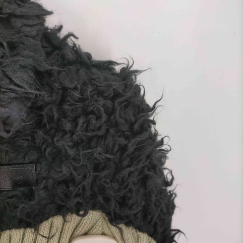 LONSLAN ロンスラン ベルト付き ファー 切替 ジップアップ ニット レディース