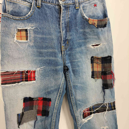 ダブルスタンダードクロージング DOUBLE STANDARD CLOTHING リメイク パッチワーク チェック デニムパンツ レディース 34