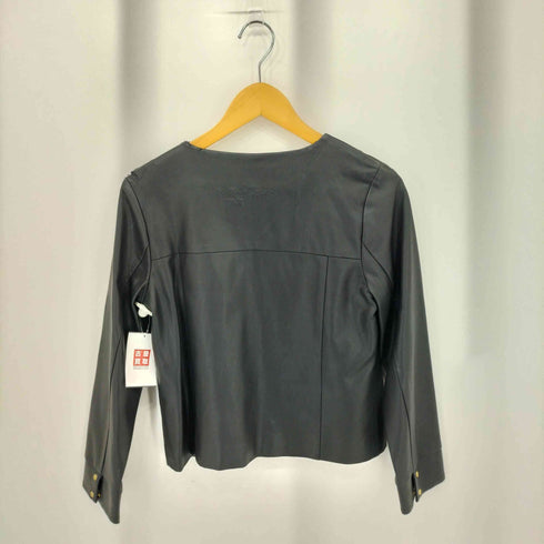 ノーカラー フェイクレザー ロングスリーブ ジャケット レディース M