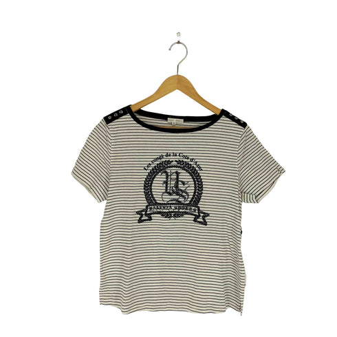 バレンザポースポーツ VALENZA PO SPORTS Y2K エンブレム ボーダーTシャツ レディース JPN:40