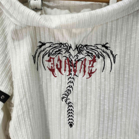Y2K グラフィック刺繍 オフショルダー ボンテージ ニット レディース