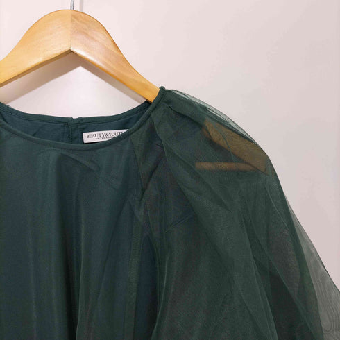 ビューティーアンドユースユナイテッドアローズ BEAUTY & YOUTH UNITED ARROWS チュール レイヤード 5分袖プルオーバー ウォッシャブル レディース