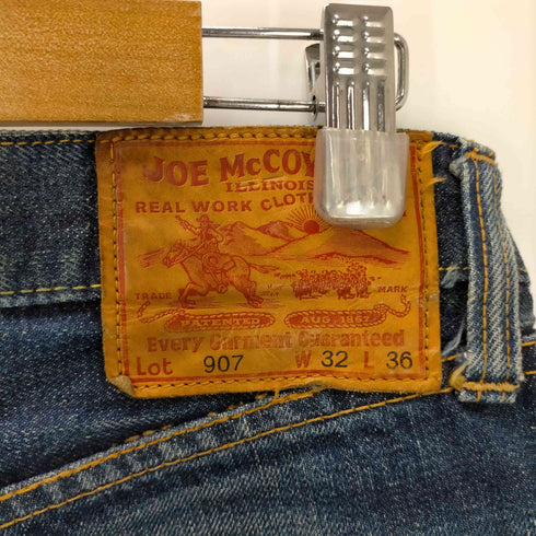 ジョーマッコイ JOE McCOY 旧マッコイ 907 革パッチ Vステッチ ポケット裏 チェーンステッチ 赤耳 ボタンフライ デニム パンツ メンズ W:32 L:36