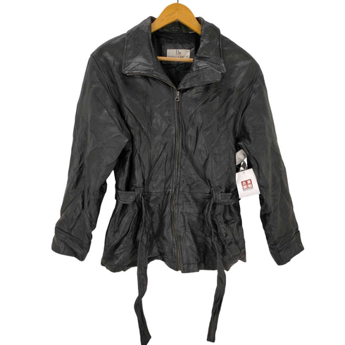 DANIELLE MARTIN ウエストベルト シェイプ ジップアップ レザー ジャケット レディース import:M