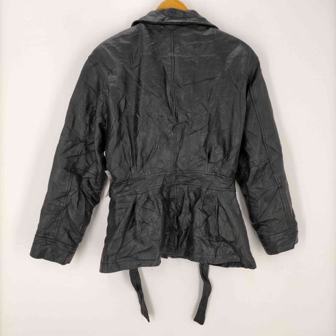 DANIELLE MARTIN ウエストベルト シェイプ ジップアップ レザー ジャケット レディース import:M