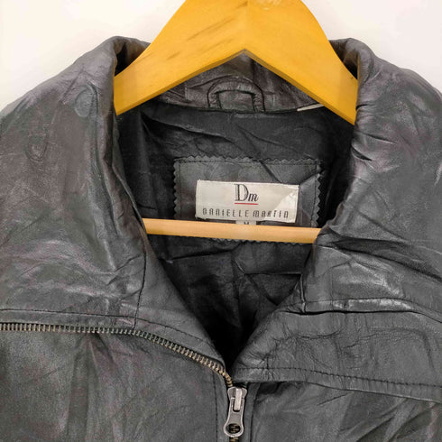 DANIELLE MARTIN ウエストベルト シェイプ ジップアップ レザー ジャケット レディース import:M
