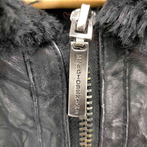 SERGIOBENINI GENUINE LEATHER 裏ファー デタッチャブルフード レザー ムートン ジャケット メンズ