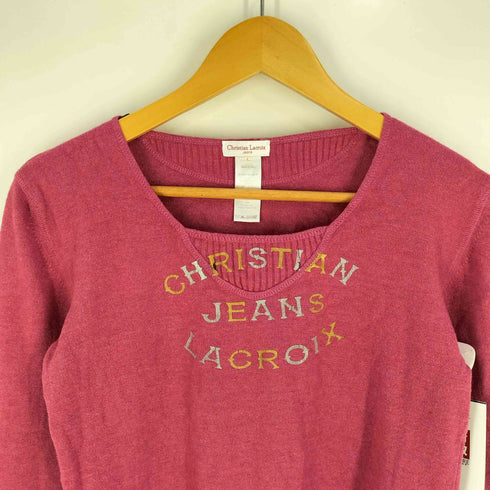 クリスチャンラクロワ Christian Lacroix イタリア製 フロントプリント リブラメ レーヨン ウール ニット セーター Y2K レディース import:L