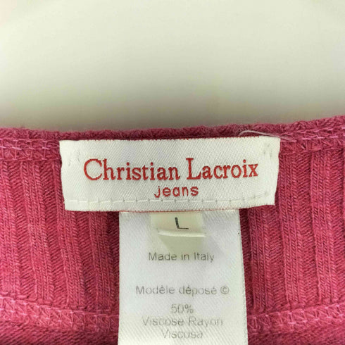 クリスチャンラクロワ Christian Lacroix イタリア製 フロントプリント リブラメ レーヨン ウール ニット セーター Y2K レディース import:L