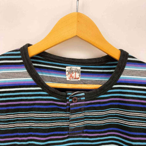 ステューシー Stussy 00S ボーダー ヘンリーネック S/S Tシャツ メンズ import:XL