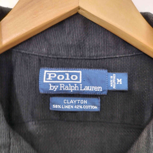 ポロバイラルフローレン Polo by RALPH LAUREN 90s CLAYTON リネンコットン 単色 オープンカラーシャツ メンズ import:M