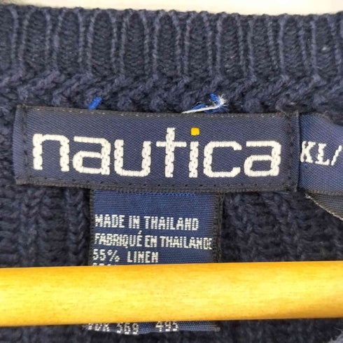 ノーティカ NAUTICA 90S ロゴ刺繍 リネンミックス クルーネックニット メンズ JPN:XL
