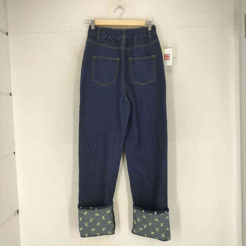 ジュノア JUNOAH 花柄刺繍切り替えワイドデニムパンツ レディース M