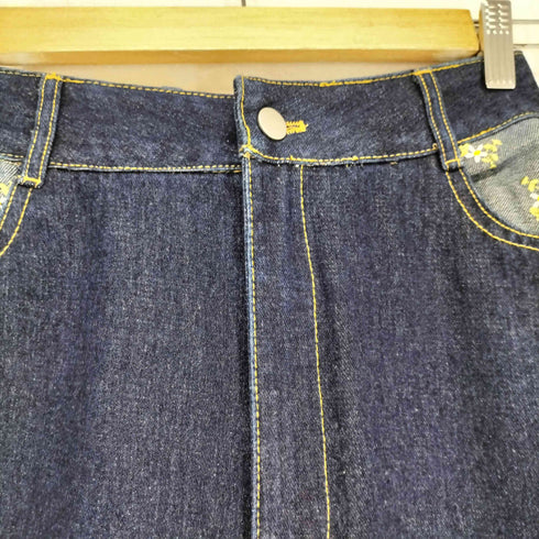 ジュノア JUNOAH 花柄刺繍切り替えワイドデニムパンツ レディース M
