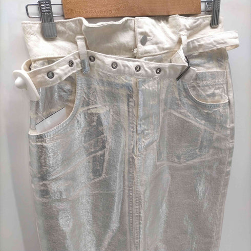 ザラ ZARA メタリック コーティング デニム タイト スカート レディース M